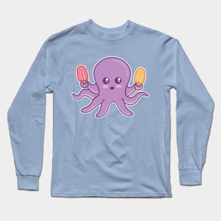 Kawaii Baby Octopus Holding Two Ice Pops Long Sleeve T-Shirt